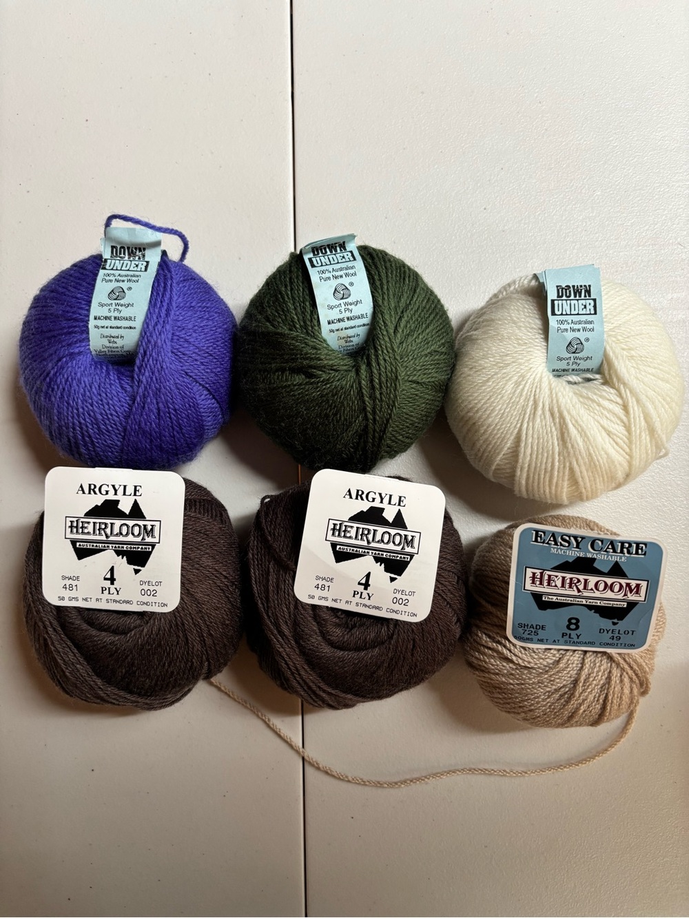 Lot of 6 Wool Yarn Made in Australia- Heirloom and Down Under